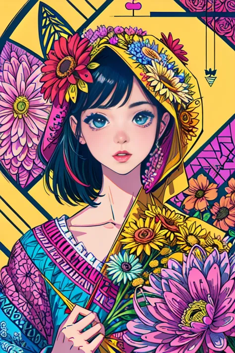 (ultra-detailed background, detailed background), absurdres, highres, ultra detailed, extremly detailed, 1girl, (bunch of flower...