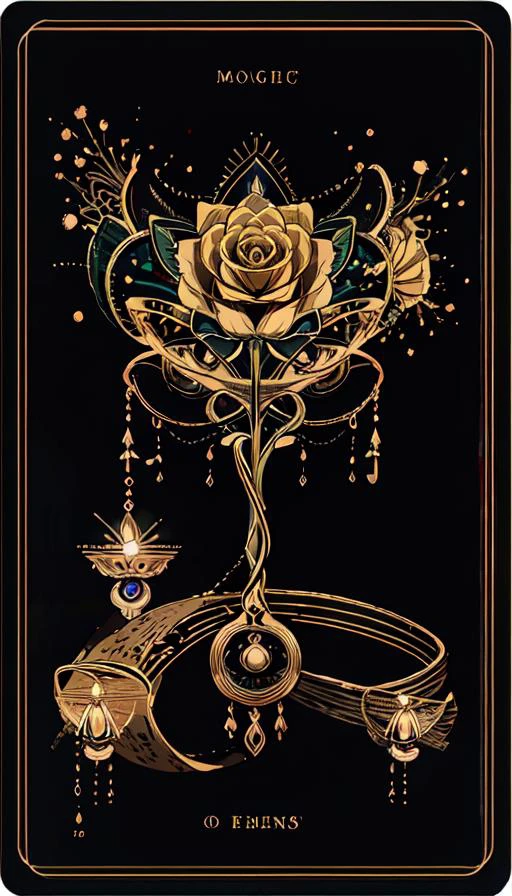 realistic, (best quality, masterpiece:1.3), golden rose ,soul card, line, light particles, no humans,  