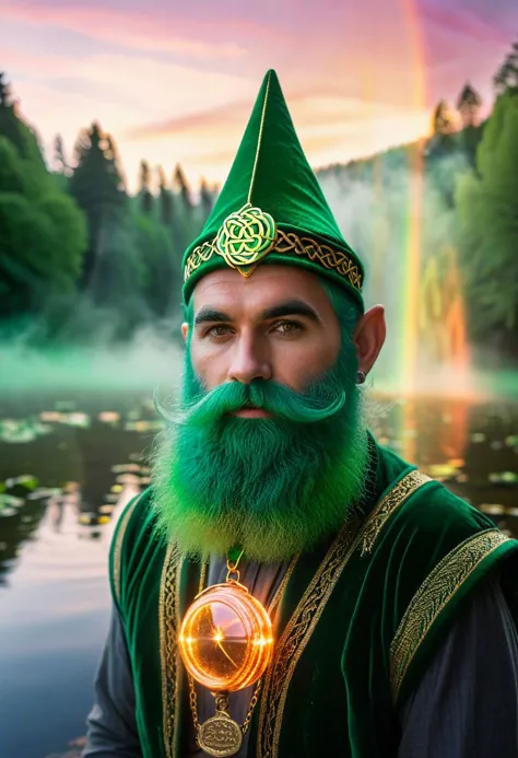 (Highest Quality, 4k, masterpiece:1.1), A medium 50 mm glamour portrait of clover beer (Photograph of Celtic irish male gnome wi...