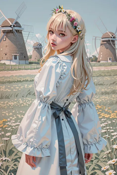 (masterpiece), (best_quality), (ultra-detailed), (illustration), (welcoming), bokeh,1girl, (grass magus:1.3), (in a  field of windmills:1.3), scenery, full body, pastel slate blue lipstick, , pastel yellow eyes, pose, [:creative, colorful costume design:0.2], , japanese, official art, vivid color, finely detailed, hyper detailed, 8k, high resolution illustration, absurdres, intricate detail<lora:GoodHands-beta2:1.3><lora:EnvyColdShower_v11:1>