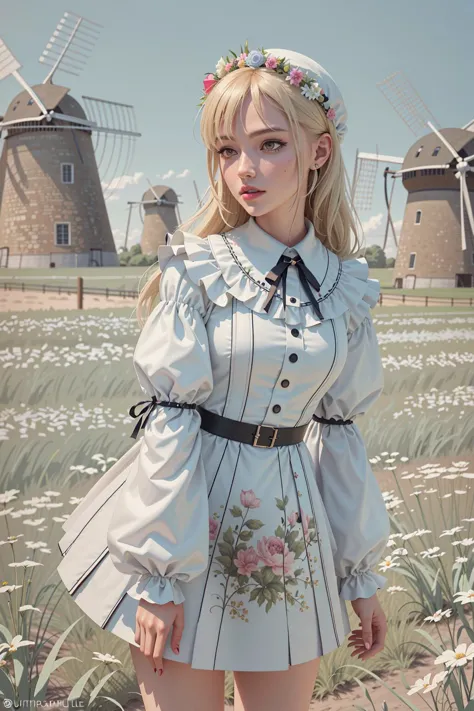 (masterpiece), (best_quality), (ultra-detailed), (illustration), (welcoming), bokeh,1girl, (grass magus:1.3), (in a  field of windmills:1.3), scenery, full body, pastel slate blue lipstick, , pastel yellow eyes, pose, [:creative, colorful costume design:0.2], , japanese, official art, vivid color, finely detailed, hyper detailed, 8k, high resolution illustration, absurdres, intricate detail<lora:GoodHands-beta2:0><lora:EnvyColdShower_v11:1>