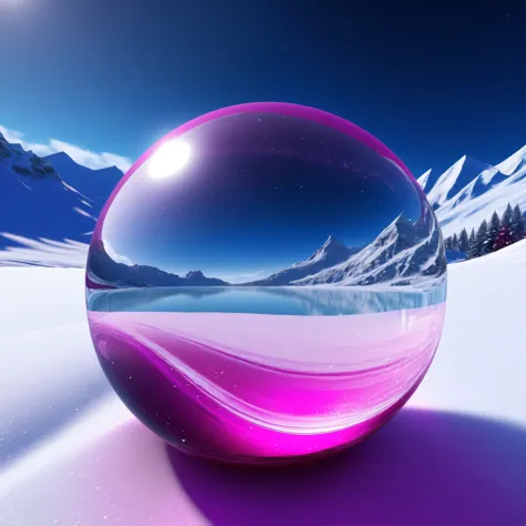 a close up of a glass ball on a snowy surface