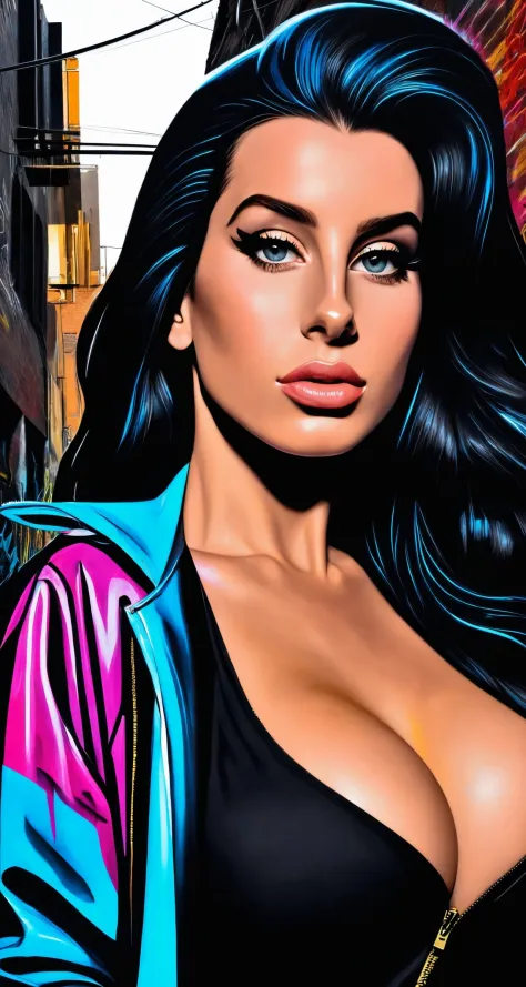 lana rhoades, sassy style, ([lana del rey|amy winehouse]:1.0) face, (audra miller:0.9),
[cartoon, vector art, anime :realistic, real life, hyper realistic:0.33],
, , large breasts, fit, resonant,
Set dark alleyway with graffiti, Veduta painting, glowing ha...