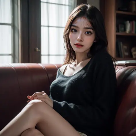 masterpiece,best quality,1girl,photorealistic,realistic,8k,highres,cinemagraph,Bust,Sit on the sofa,