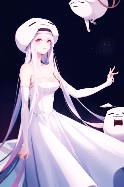 absurdres, best quality, 1girl, solo, <lora:Ghast:0.8>, Ghast-chan, long dress, white dress