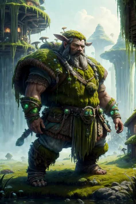 <lora:add_detail:0.4> <lora:ExoBioTech:0.8> (masterpiece, best quality, realistic, detailed, crisp:1.2), intricate details, exobiotech, bio, moss, (old dwarf warrior), village background,