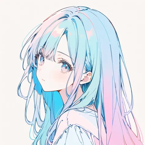 anime girl with blue hair and pink and blue hair