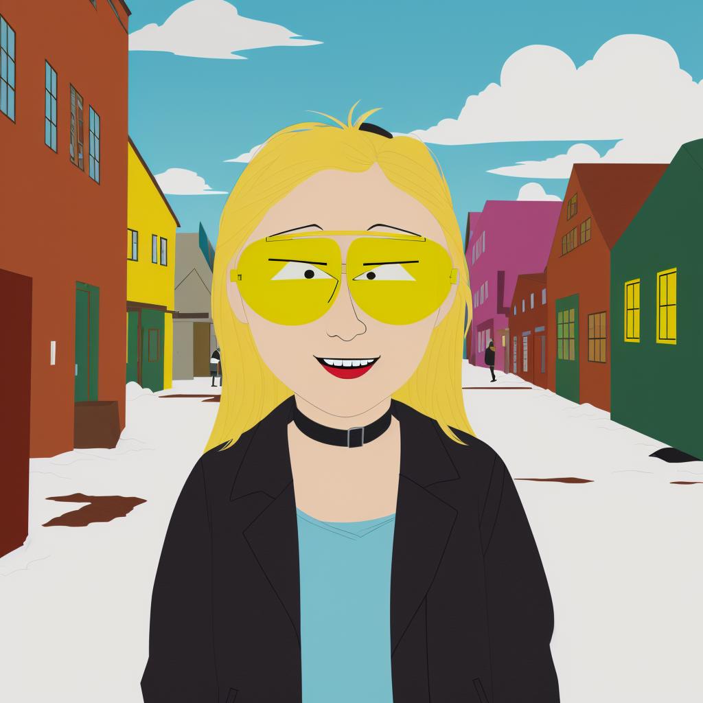 A cartoon picture of a woman with long blonde hair and a green shirt -  SeaArt AI