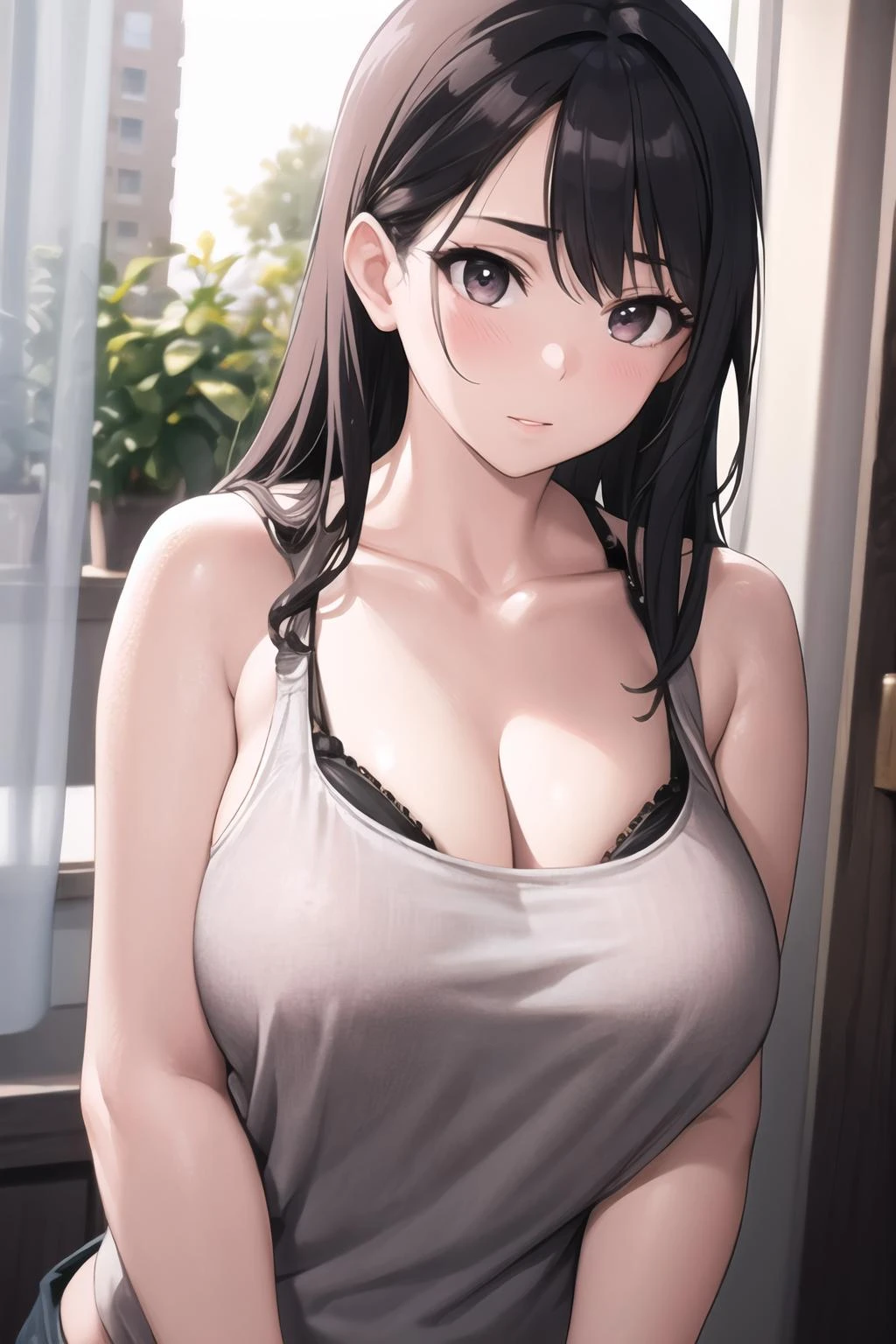 masterpiece, best quality, ultra-detailed, 1girl, bra under tank top, bra, tank top