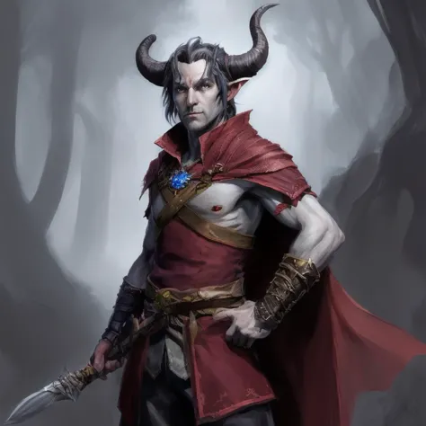 epic digital concept art of a dungeons and dragons tiefling, brush strokes