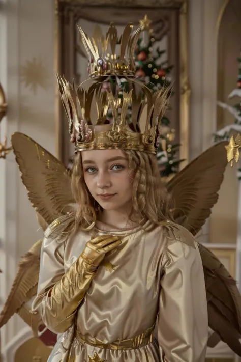 christkind, 1girl, wings, golden crown <lora:Christkind-000004:1>