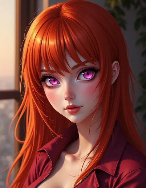 realistic photo of redheaded blossom at a bsdm club, pink eyes <lora:ppgblossom:1>