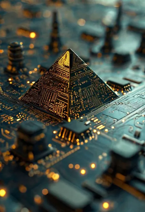 circuitboard egyptian pyramid, ((focus))