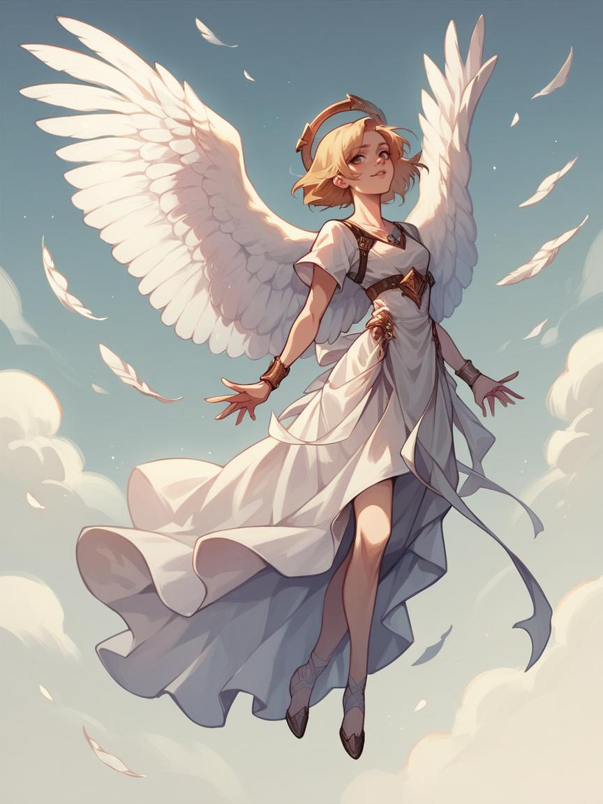 Anime angel girl flying in the sky with a cross above her - SeaArt AI