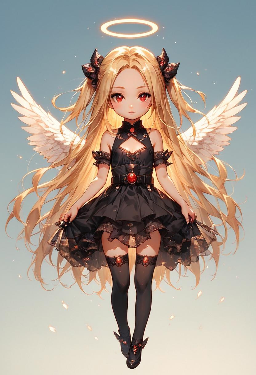 A girl with angel wings and a halo above her head - SeaArt AI