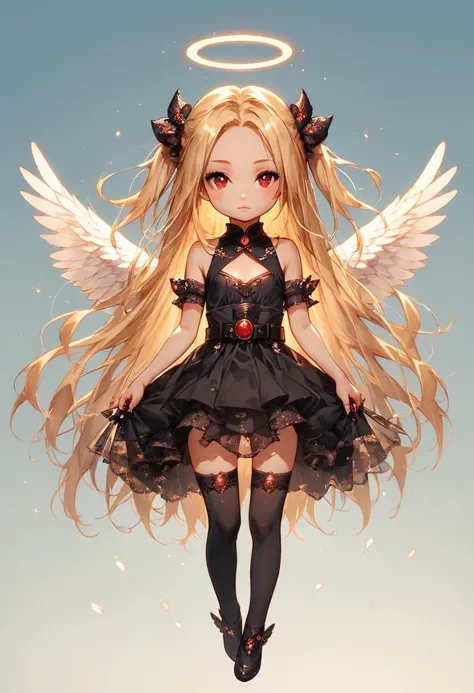 a girl with angel wings and a halo above her head