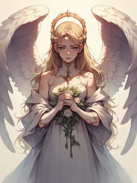 a drawing of an angel holding a rose in her hands