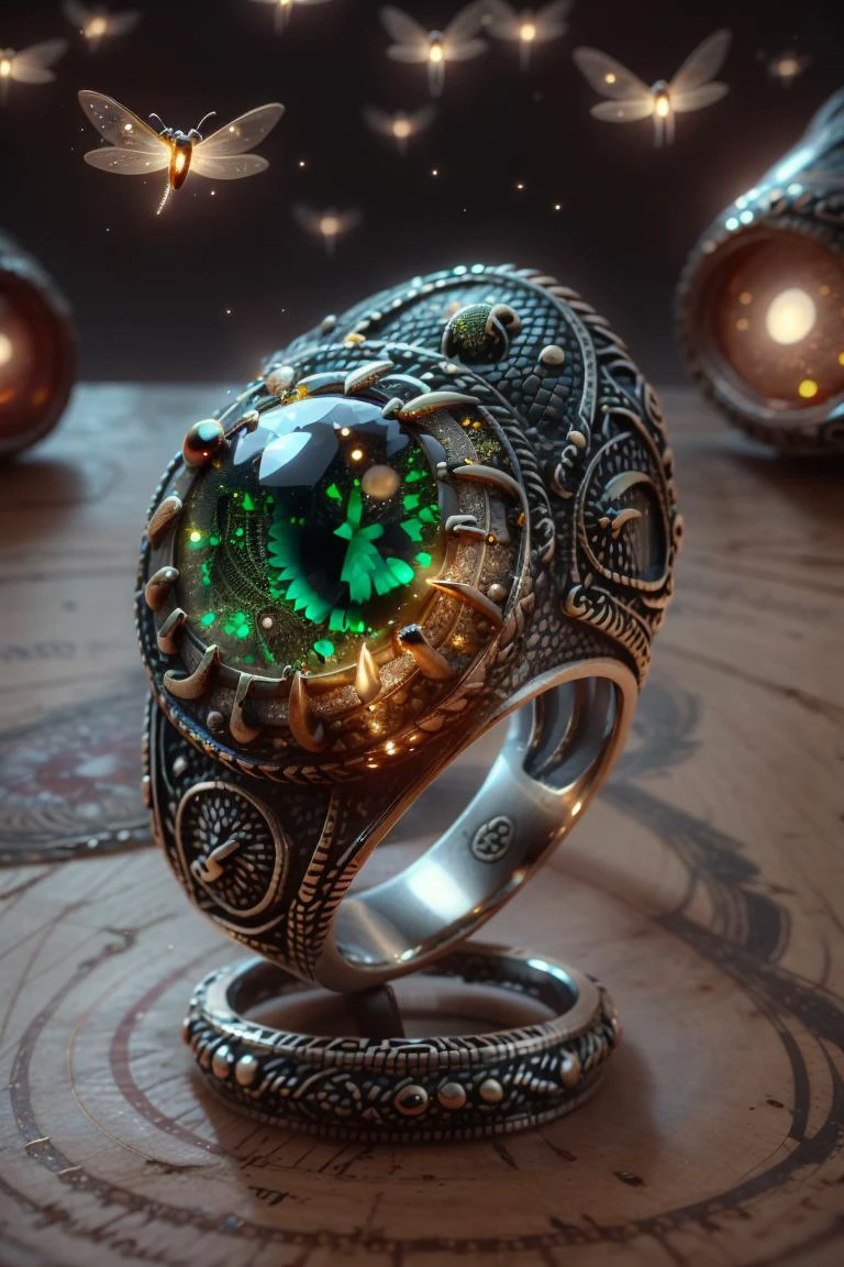 (anillo:1.5) estilo deff, , ojo de dragón luciérnagas,