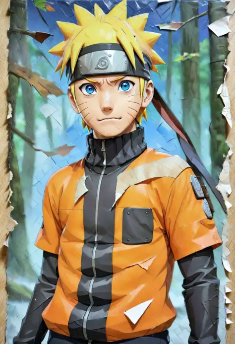 torn paper collage of naruto