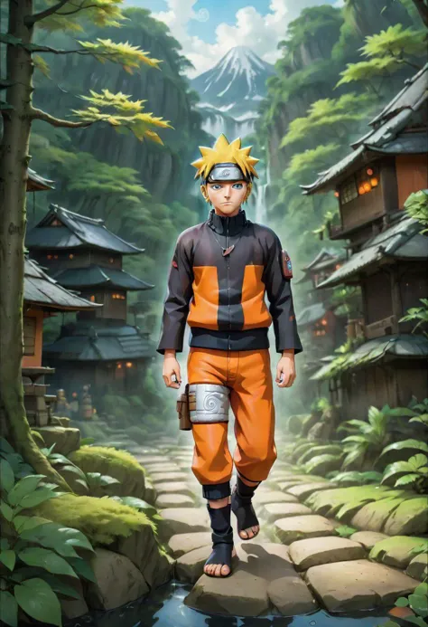 Highly detailed Dynamic shot of naruto, extremely detailed with high quality texture, intricate details, detailed texture, High ...