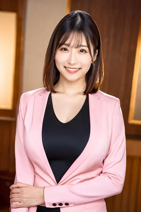 asunakawaii_jav, breasts, <lora:JAV_asuna_kawaii_v1b-000010:0.8>
dynamite lighting, looking at viewer, indoors, standing, wearing black blouse, pink jacket, smile:0.3,
detailed body, attractive body, perfect human body,
(ultimate quality, masterpiece, highres:1.0), (photorealistic, realistic:1.9),