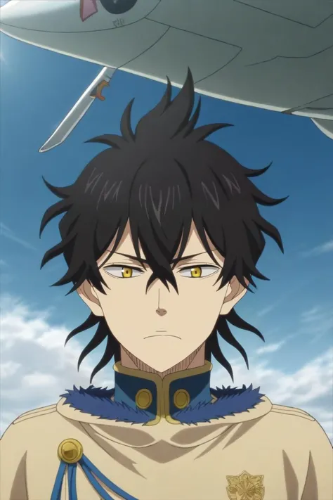 score_9, score_8_up, score_7_up, source_anime, rating_safe, , anime screencap, anime coloring, , , , 1boy, solo, male focus, <lora:yuno_black_clover_pony:0.86>, yuno_black_clover, black hair, yellow eyes, short hair, hair between eyes, panorama, plane, noon, pose, wavy mouth, closed mouth, , <lora:sdxl_lightning_8step_lora:1>