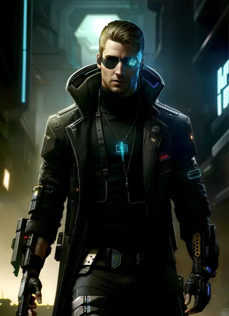 a futuristic cyberpunk hacker a cybernetic eyepatch, upper body, highly detailed, intricate, sharp details, dystopian mood, sci-...