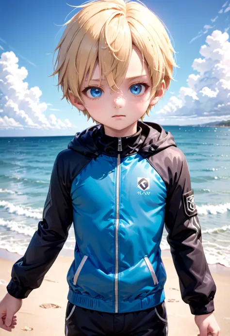 <lora:sota_epoch_13:0.6>,sota, solo,looking at viewer,short hair,bangs,blue eyes,blonde hair,long sleeves,1boy,hair between eyes,closed mouth,standing,wide rashguard jacket,male focus,cowboy shot,outdoors,sky,day,pants,cloud,hood,water,blue sky,ocean,beach,black pants,hood down,child,multicolored clothes,zipper,horizon,male child,wall,multicolored jacket,two-tone jacket , (masterpiece:1.2), best quality, high resolution, unity 8k wallpaper, (illustration:0.8), (beautiful detailed eyes:1.6), extremely detailed face, perfect lighting, extremely detailed CG,
The soft lighting and detailed surroundings create an immersive environment where imagination runs wild hyper-detailed,hyper-detailed face, high quality visuals, dim Lighting, sharply focused, octane render, 8k UHD