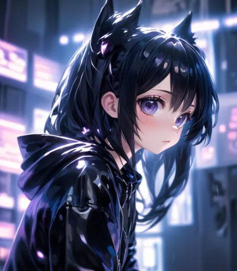 highres,best quality,
the anime girl is looking at something, in the style of gothcore, light leaks, relatable personality, caninecore, photo-realistic techniques, shiny/glossy, everyday life