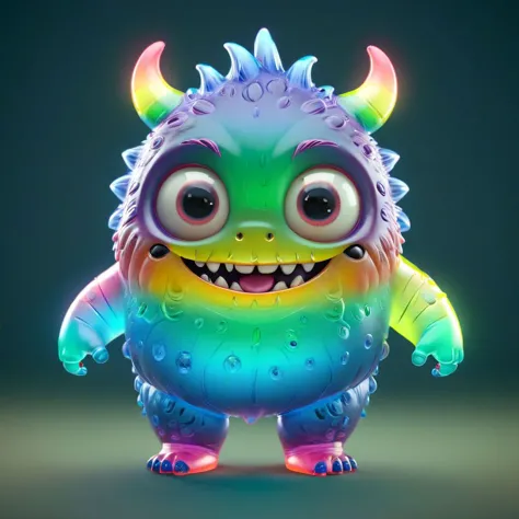 solo, Highly detailed 3d character sheet, transparent body, chubby little fluorescent Monster, in studio shot, dreamy Tiny eyes,...