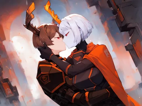 a couple of anime characters kissing in a city