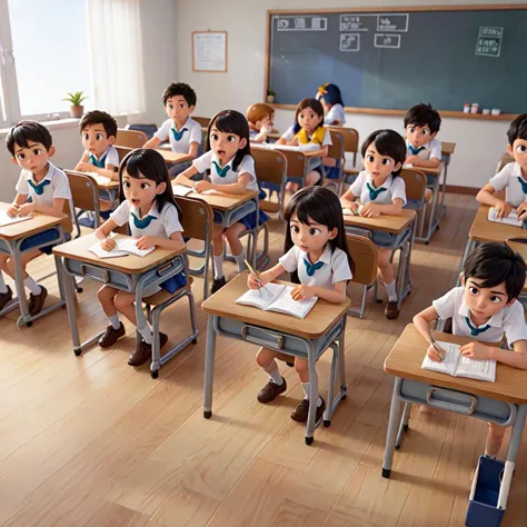 there are many children sitting at desks in a classroom