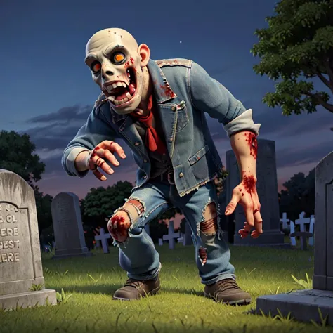 arafed zombie in a graveyard with a tombstone and a tree