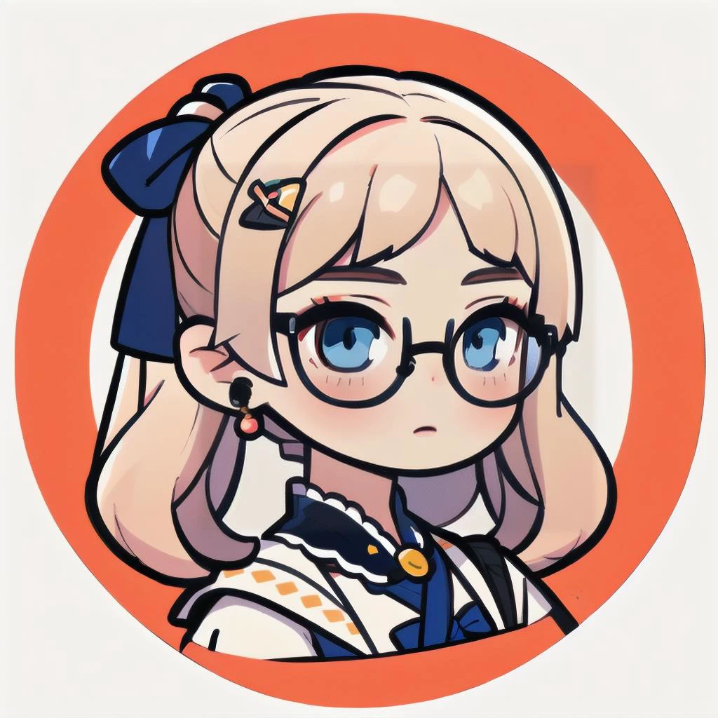 (masterpiece), best quality, highres, ultra-detailed, pastel colors, game illustration, avatar icon, (circle cut:1.2),  simple background, 
alternate hairstyle, hair ribbon,  hair ornament, black-framed eyewear, Rococo princess dresses