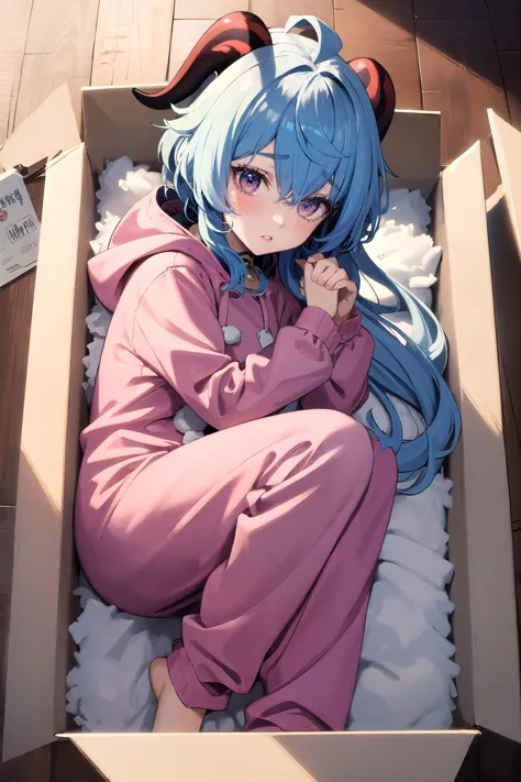 anime girl in a box with a cat ears and a pink outfit