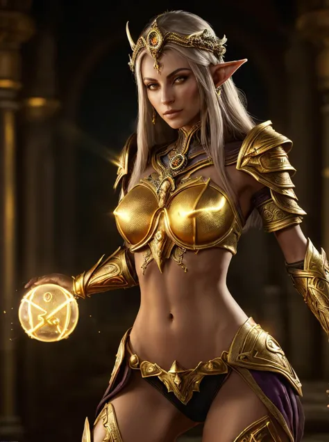 Highest Quality, (Fantasy RPG ART), D&D, (Morrowind:1.2) screenshot of (Almalexia the female [Chimer|Dark Elf] goddess of the Tr...
