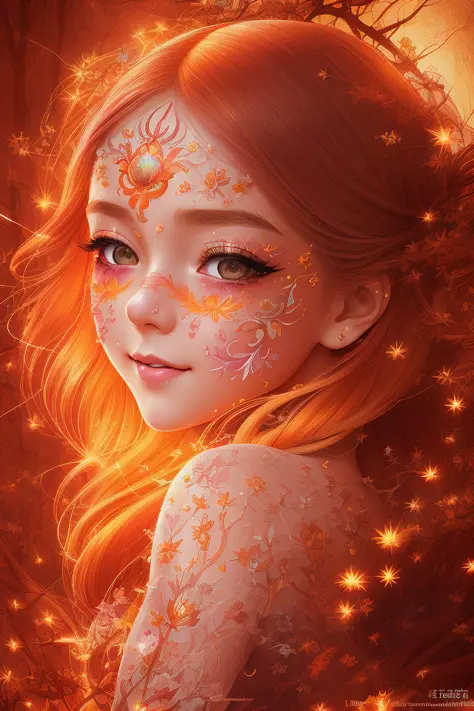 masterpiece, best quality, hair is turning into fire, hair is on fire, Fantasy, (light rayer:1.05), orange light particles, scen...