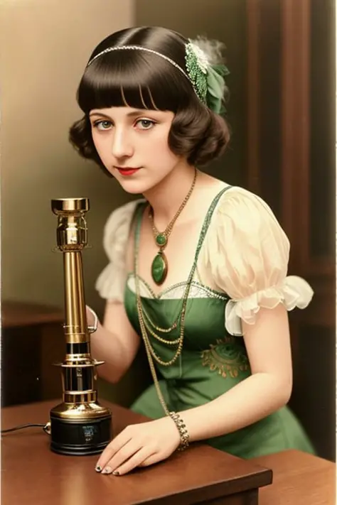 Photo, of a vaporizer used for marijuana, 1920s woman, color photography, (highly detailed, intricate details, fine)