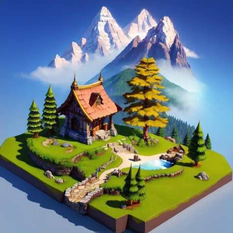 ((master piece)),best quality, (8k, best quality, masterpiece:1.2), ultra-detailed, illustration, small_scene, 3D_scene, mountain, tree, <lora:small_scene(3D):0.7>