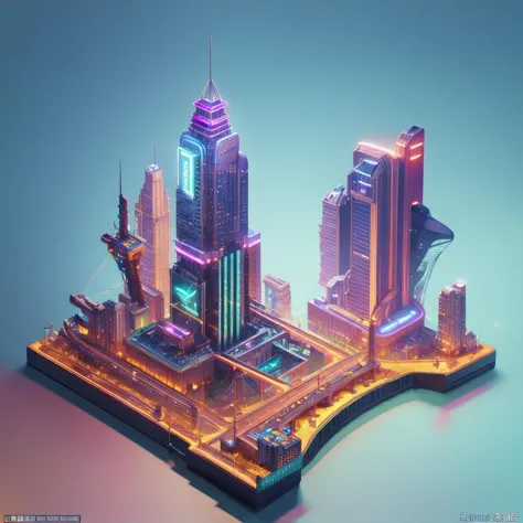 a low polygonal city with skyscrapers and a bridge