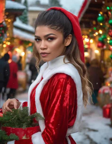 araffe dressed in a santa claus outfit holding a pot of greenery