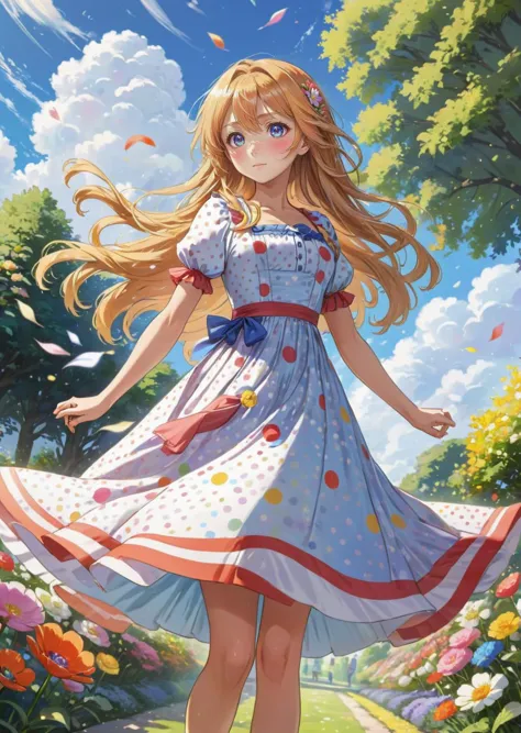 1girl,
long hair
wind
colorful dress
dutch angle,
dotted
garden
anime pixiv request,
(by    Melissa Launay)