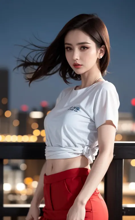 1girl, (looking at viewer),  (bokeh:1.1), parted lips,expressionless, realistic, meditation,starry sky,night, shirt,
pants, skyline,
realistic, <lora:llftongliya:0.8> llftongliya