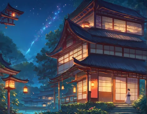 score_9, score_8_up, score_7_up, score_6_up, source anime,
anime scene of a house with a garden and a lantern, east asian archit...