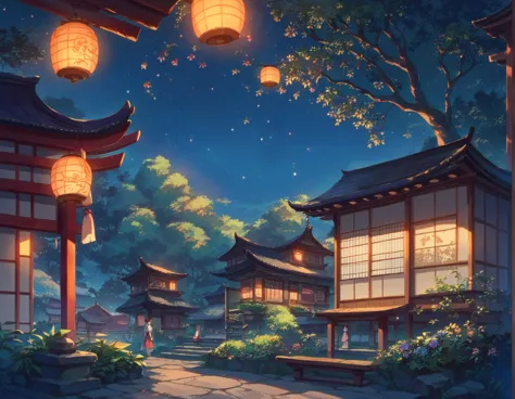 score_9, score_8_up, score_7_up, score_6_up, source anime,
anime scene of a house with a garden and a lantern, east asian architecture, night, star \(sky\), starry sky, night sky, sky, tree, scenery, building,
masterpiece, best quality, very aesthetic, absurdres,
<lora:detailed_backgrounds_v2:0.8>