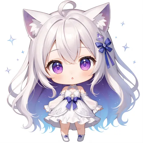 anime girl with white hair and blue eyes wearing a white dress