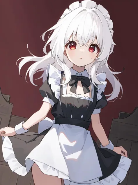 anime girl with white hair and black dress holding a knife