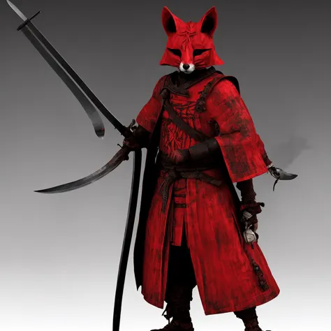 textless, edo period christianbale fox mask ronin, masterless samurai, shogunate rogue swordsman