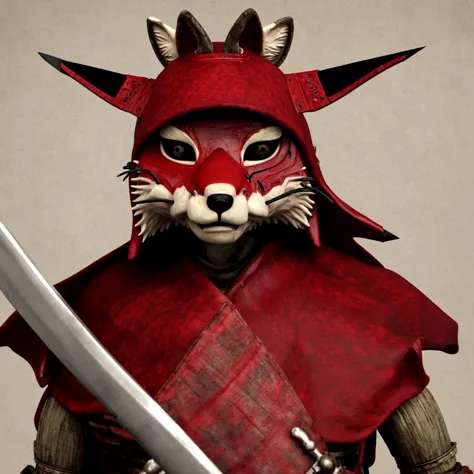 textless, edo period christianbale fox mask ronin, masterless samurai, shogunate rogue swordsman