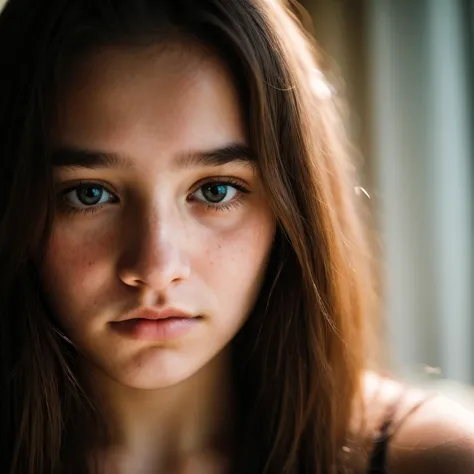 a close up of a woman with long hair and a black top